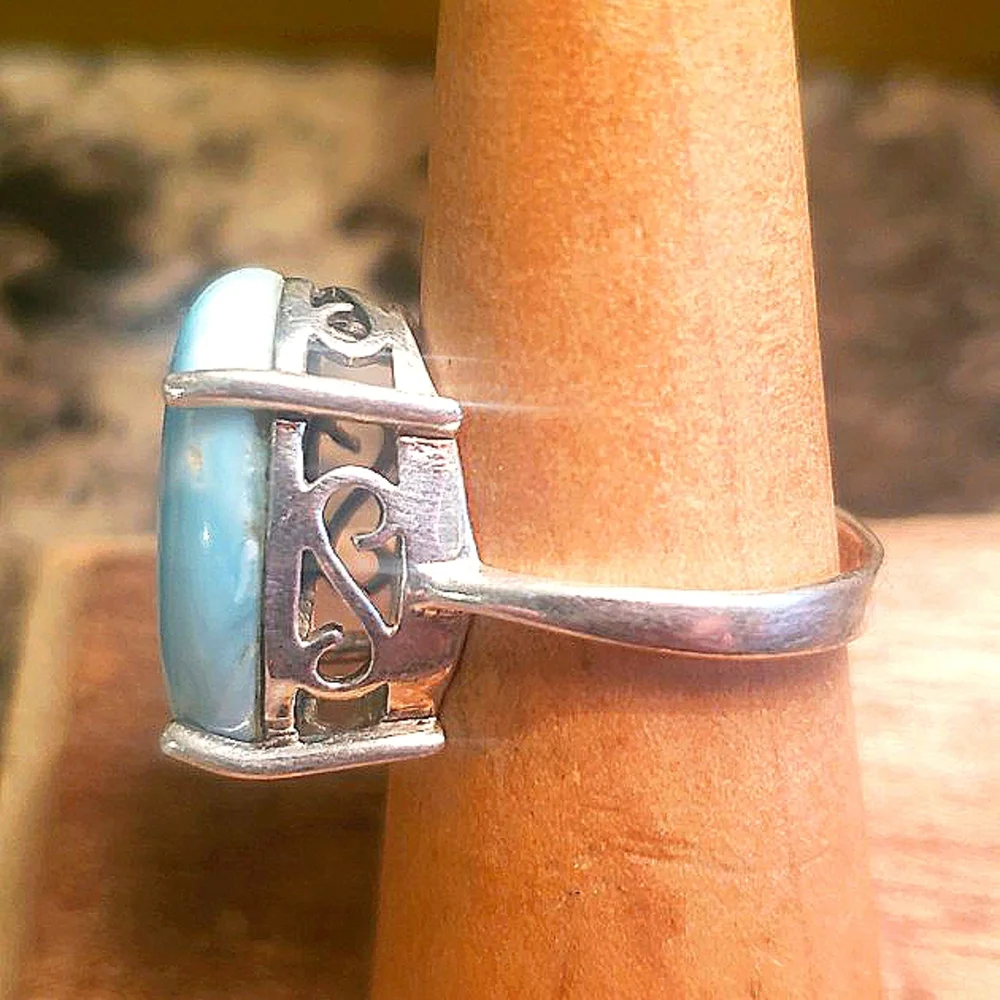 Stunning Larimar 925 Sterling Silver Scroll Ring - Picture 6 of 12